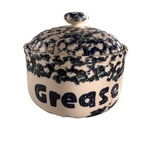 Grease‎ Pot Folk Craft Sponge Stonewear Blue Hearts by Tienshan Ceramic